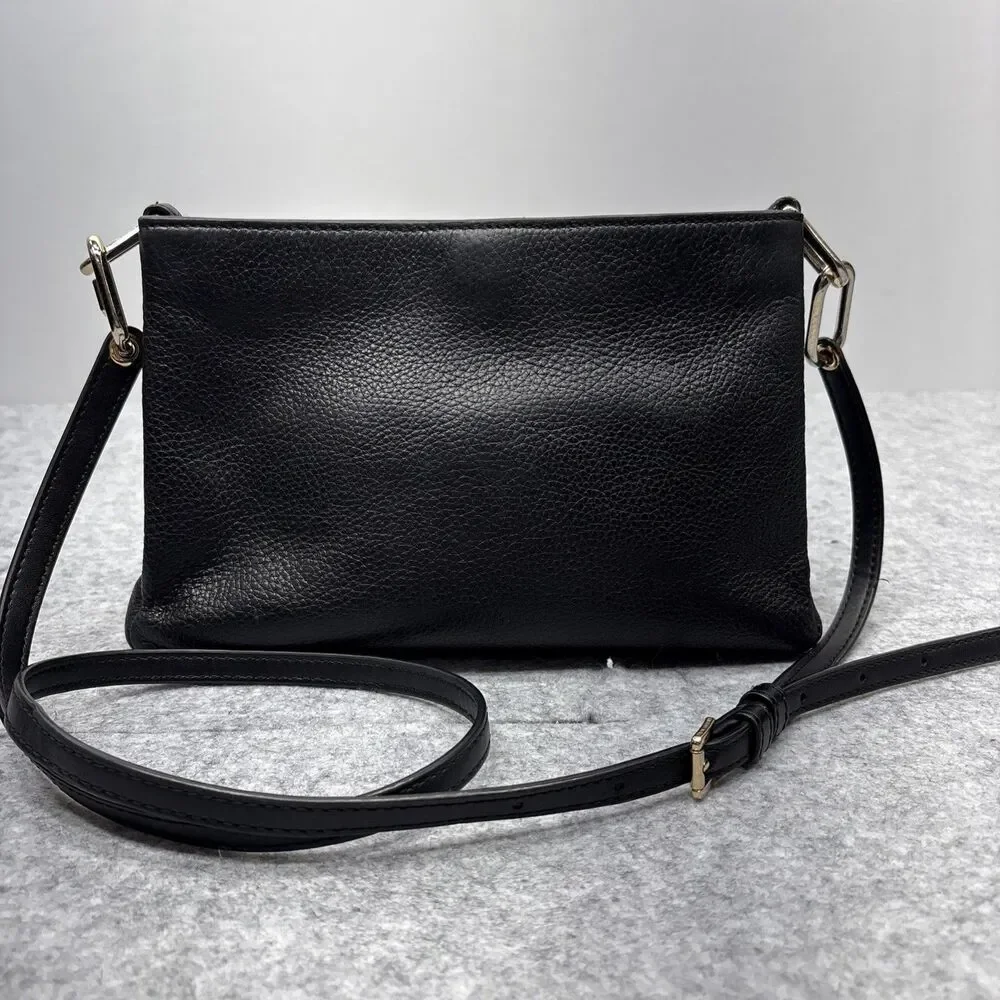 Michael Kors Trisha Medium Crossbody Bag Black Pebbled Leather Sectioned Luxe